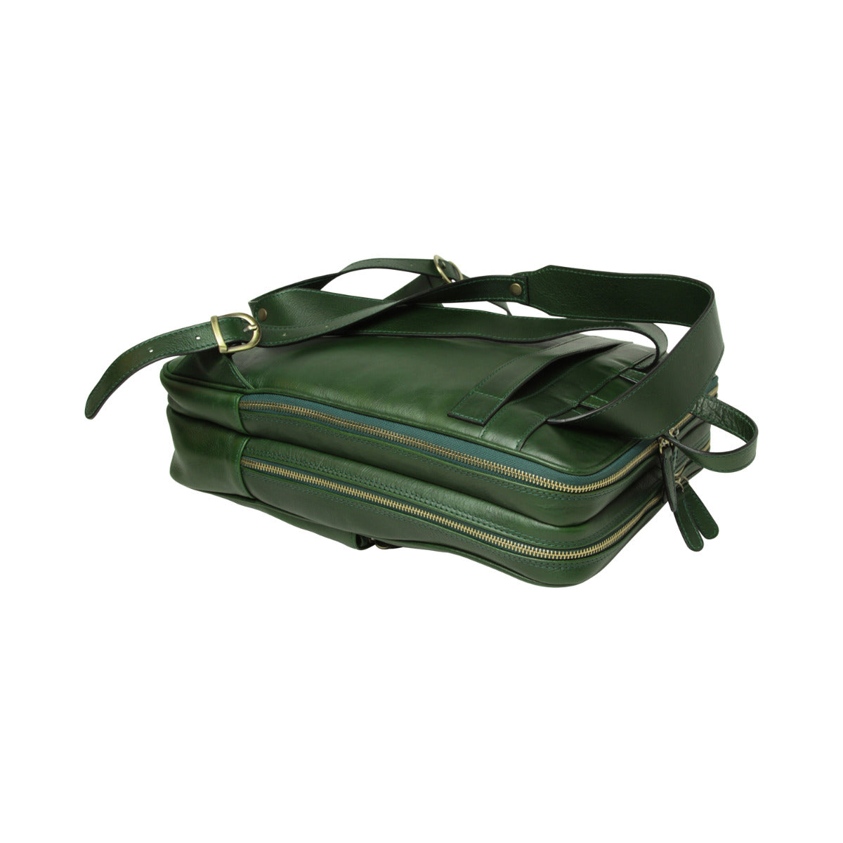 Leather backpack with trolley strap-Green