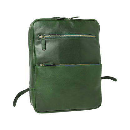Leather backpack with trolley strap-Green