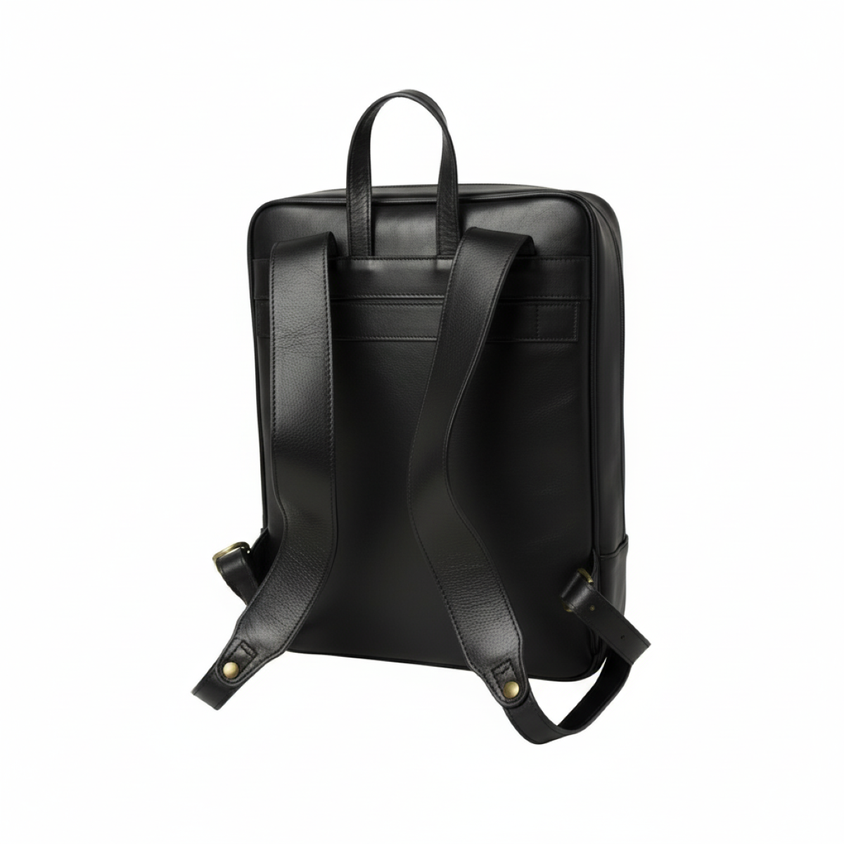 Leather backpack with backside troller strap- black
