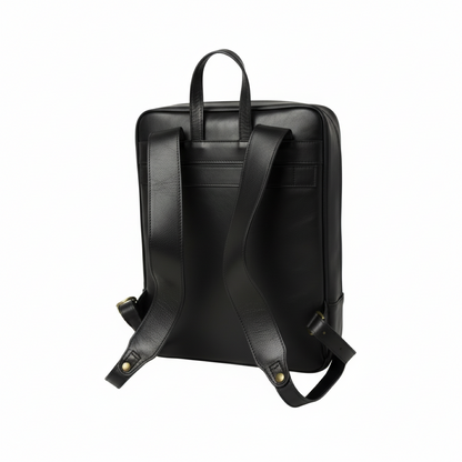 Leather backpack with backside troller strap- black