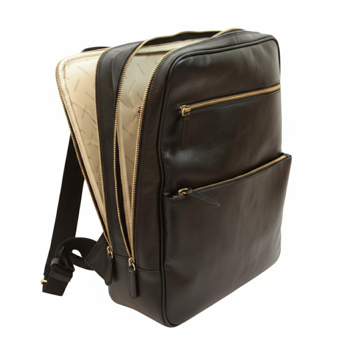 Leather backpack with trolley strap-Black