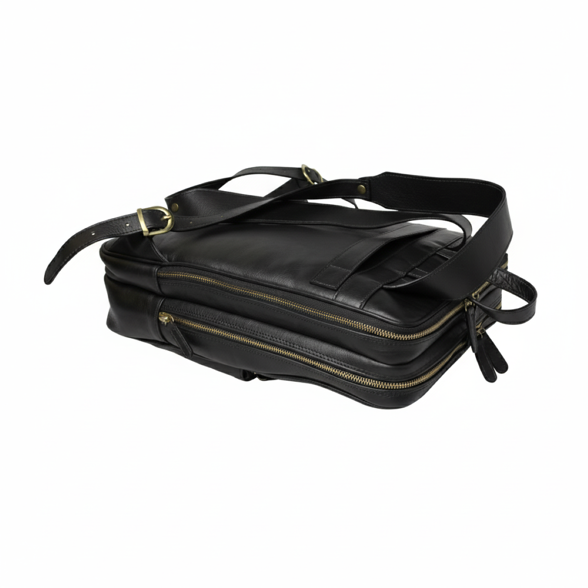 Leather backpack with backside troller strap- black