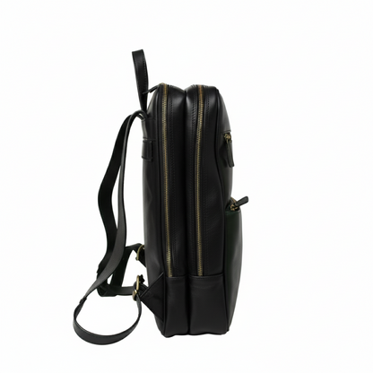 Leather backpack with backside troller strap- black