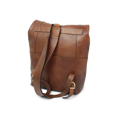 Full grain leather back pack - chestnut