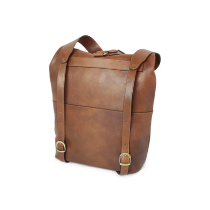 Full grain leather back pack - chestnut