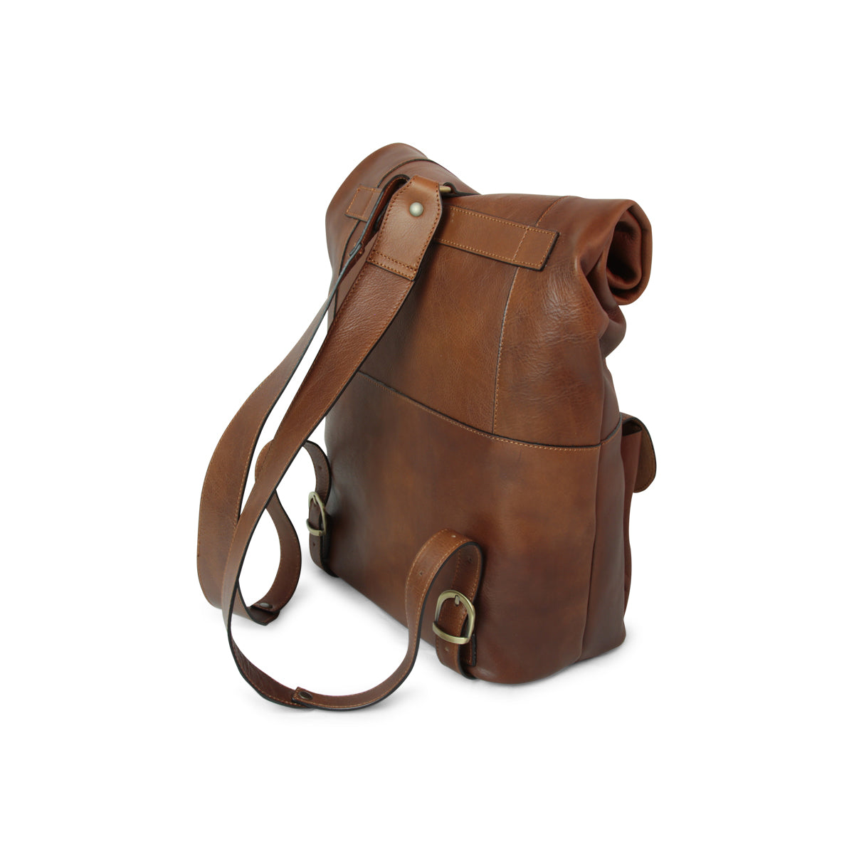Full grain leather back pack - chestnut