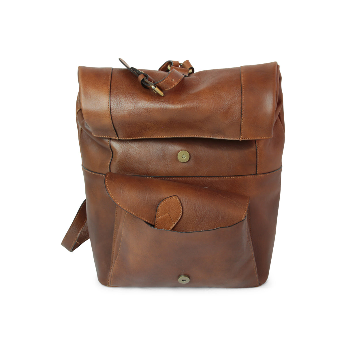 Full grain leather back pack - chestnut