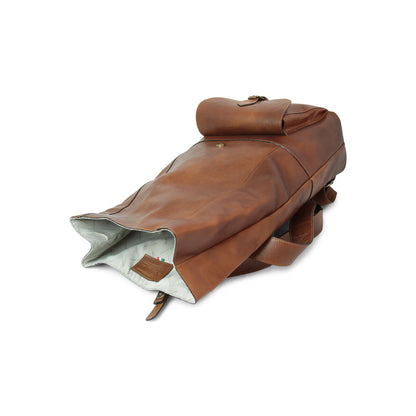 Full grain leather back pack - chestnut