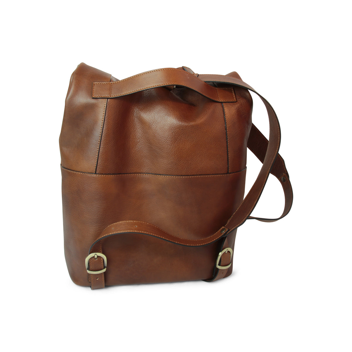 Full grain leather back pack - chestnut