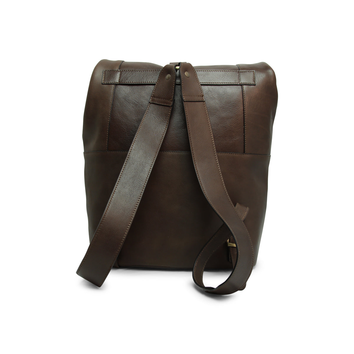 Full grain leather back pack - dark brown