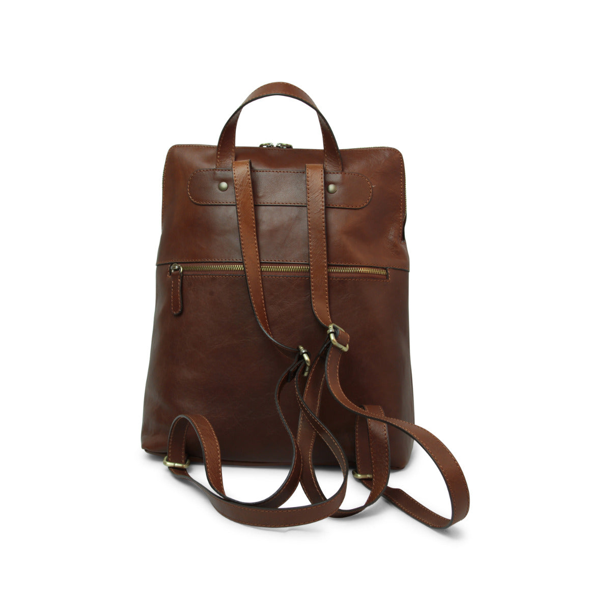 Full grain leather back pack - brown chestnut