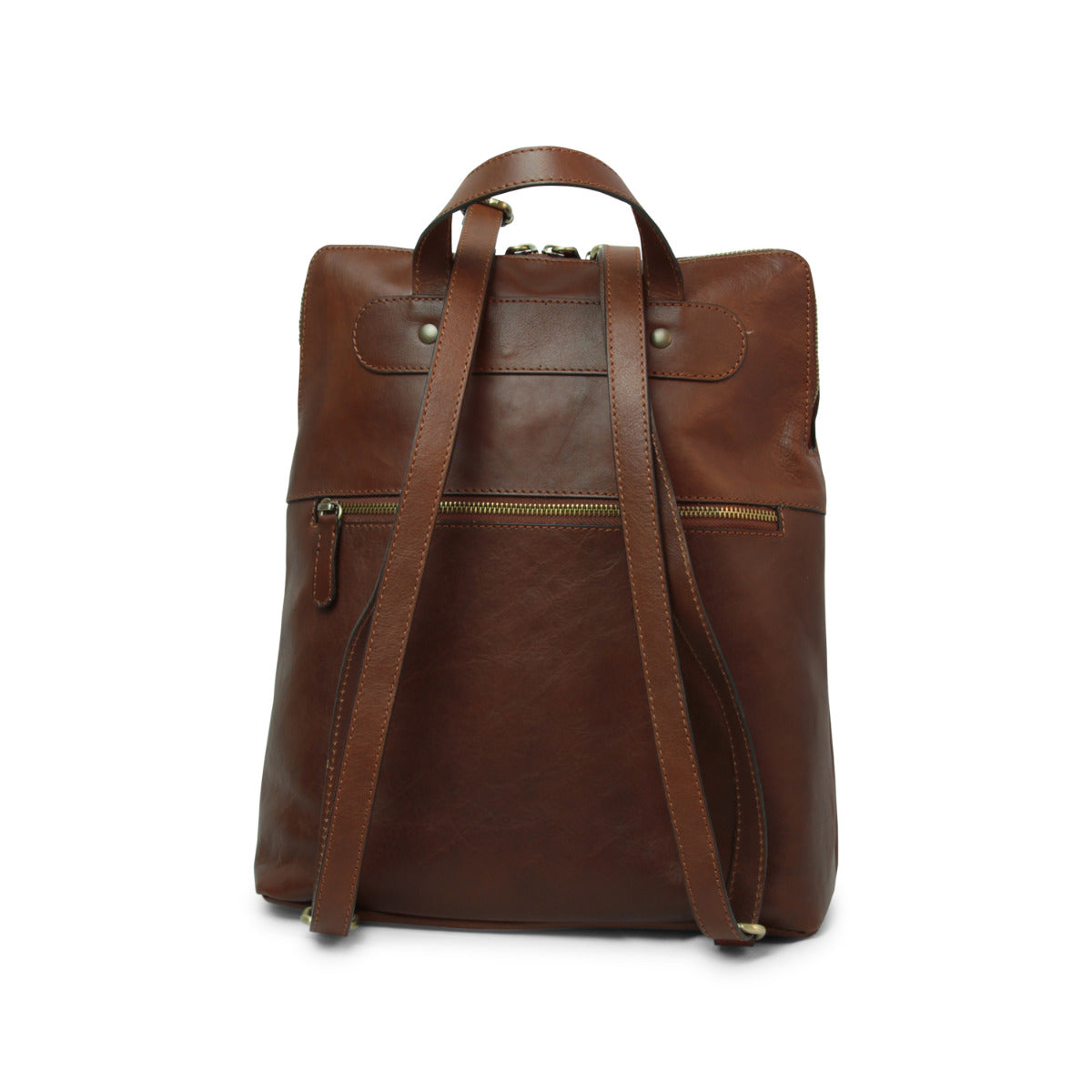 Full grain leather back pack - brown chestnut