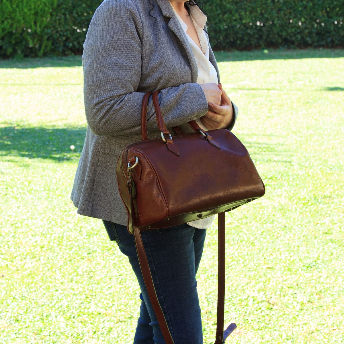 Double handled shoulder bag - brown