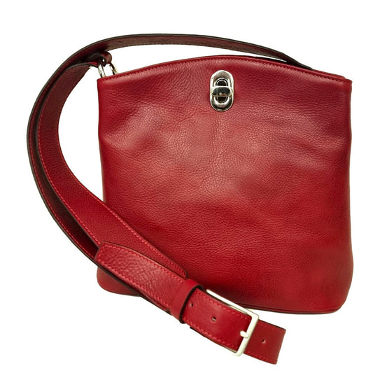 LEATHER BUCKET BAG-RED