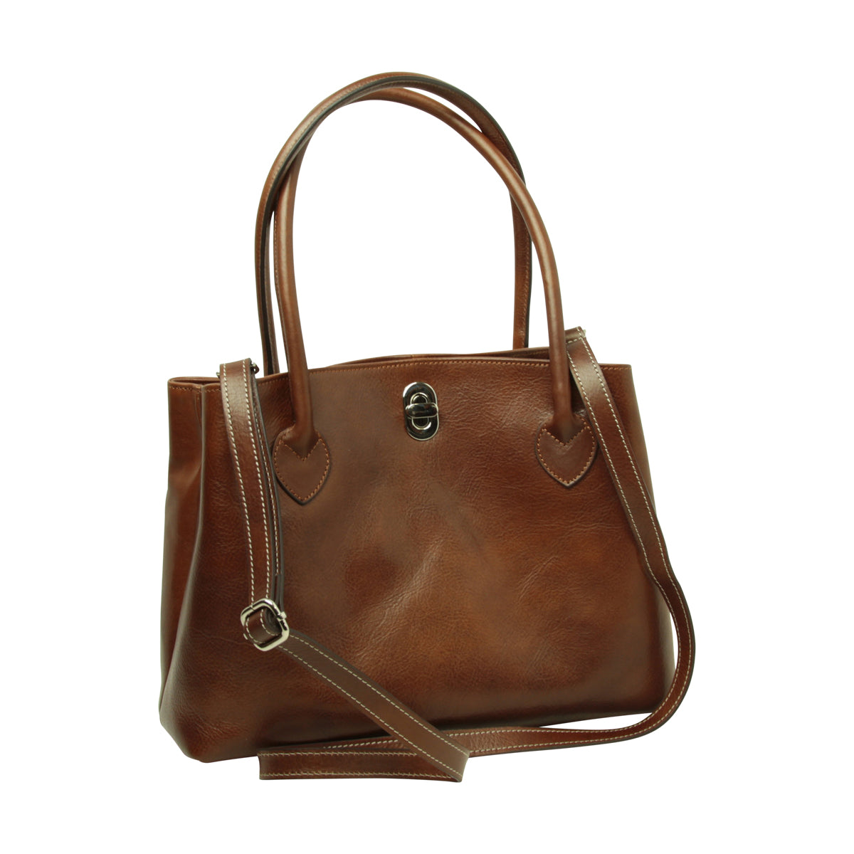 WOMEN'S BAG WITH TWO HANDLES IN FULL GRAIN LEATHER -BROWN