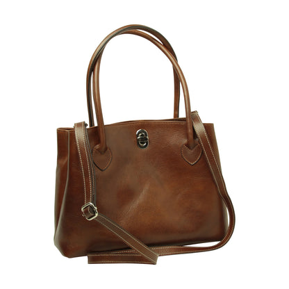 WOMEN'S BAG WITH TWO HANDLES IN FULL GRAIN LEATHER -BROWN
