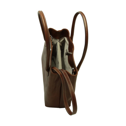 WOMEN'S BAG WITH TWO HANDLES IN FULL GRAIN LEATHER -BROWN