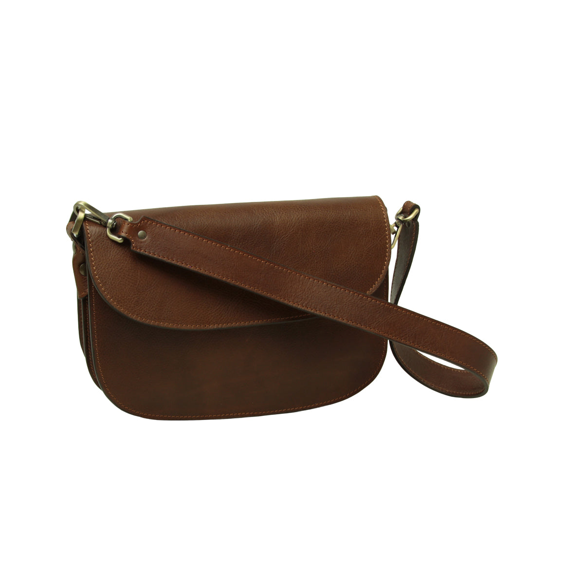 Two-sided shoulder bag in full-grain calfskin –Chestnut