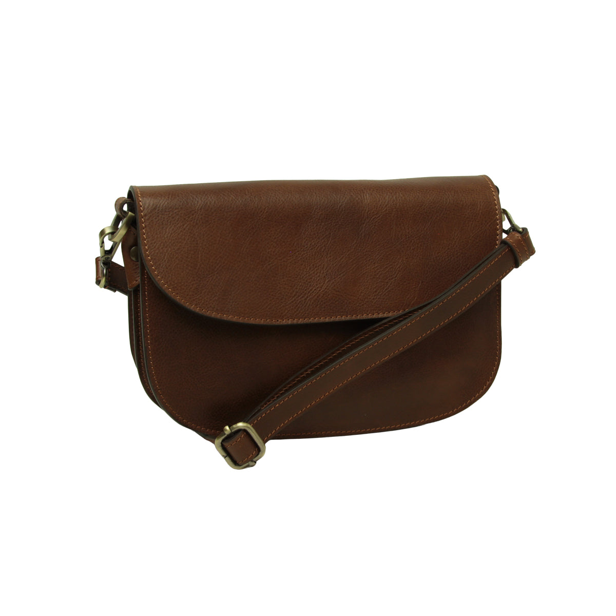 Two-sided shoulder bag in full-grain calfskin –Chestnut