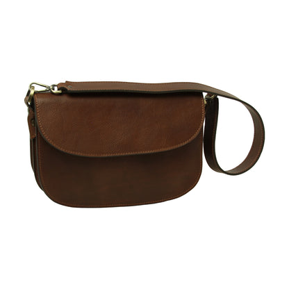Two-sided shoulder bag in full-grain calfskin –Chestnut