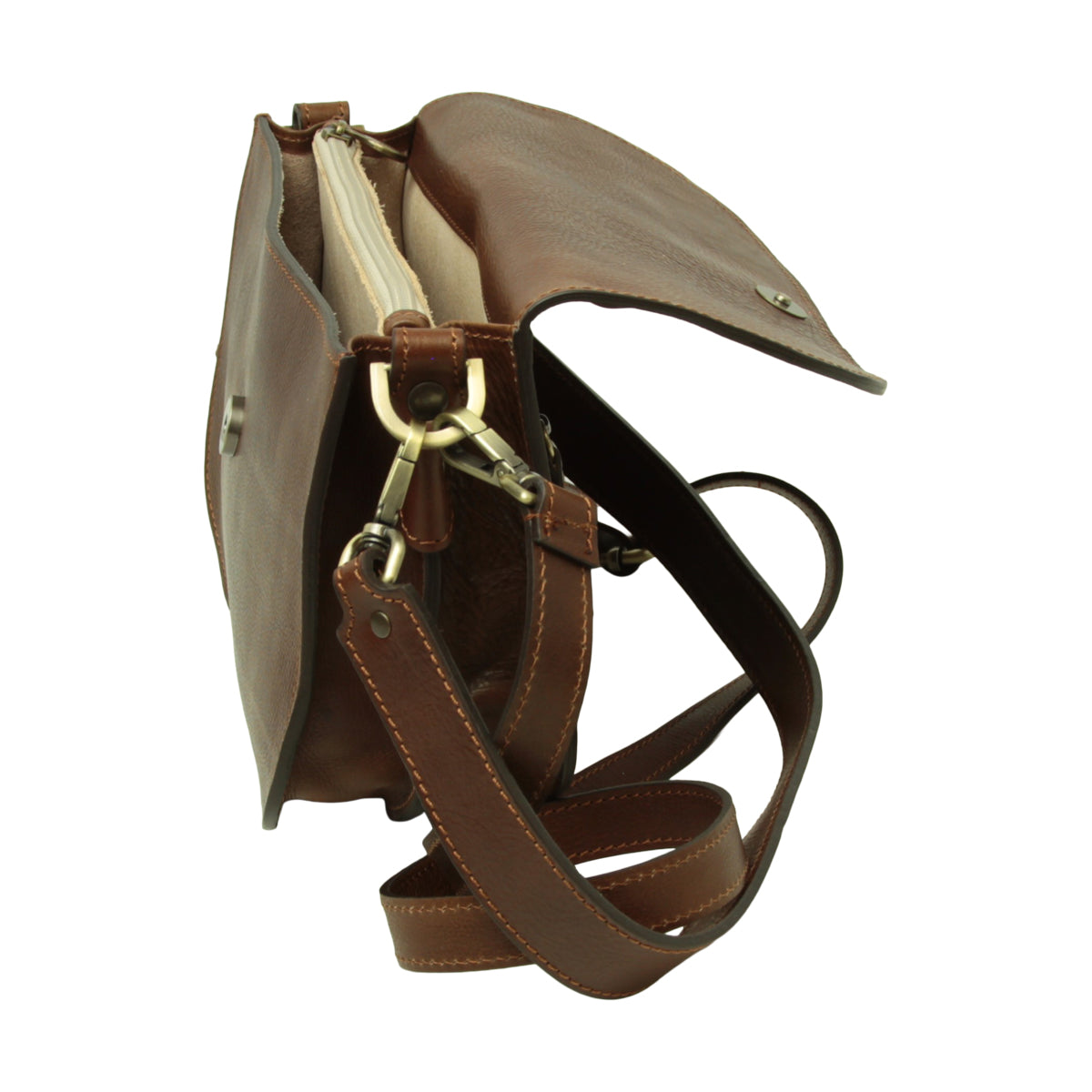 Two-sided shoulder bag in full-grain calfskin –Chestnut