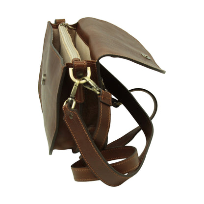 Two-sided shoulder bag in full-grain calfskin –Chestnut