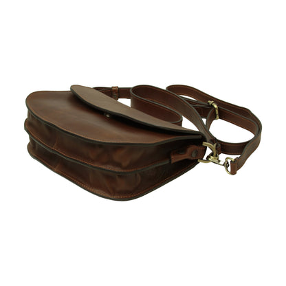 Two-sided shoulder bag in full-grain calfskin –Chestnut
