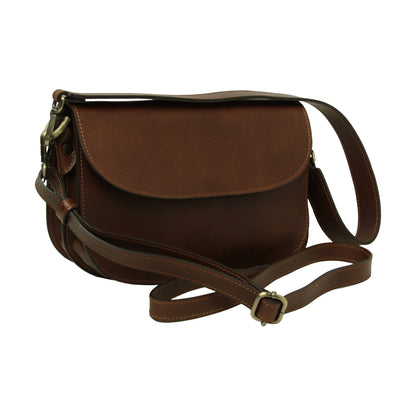 Two-sided shoulder bag in full-grain calfskin –Chestnut