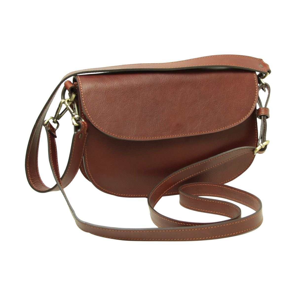 Two-sided shoulder bag in full-grain calfskin –Mahogany