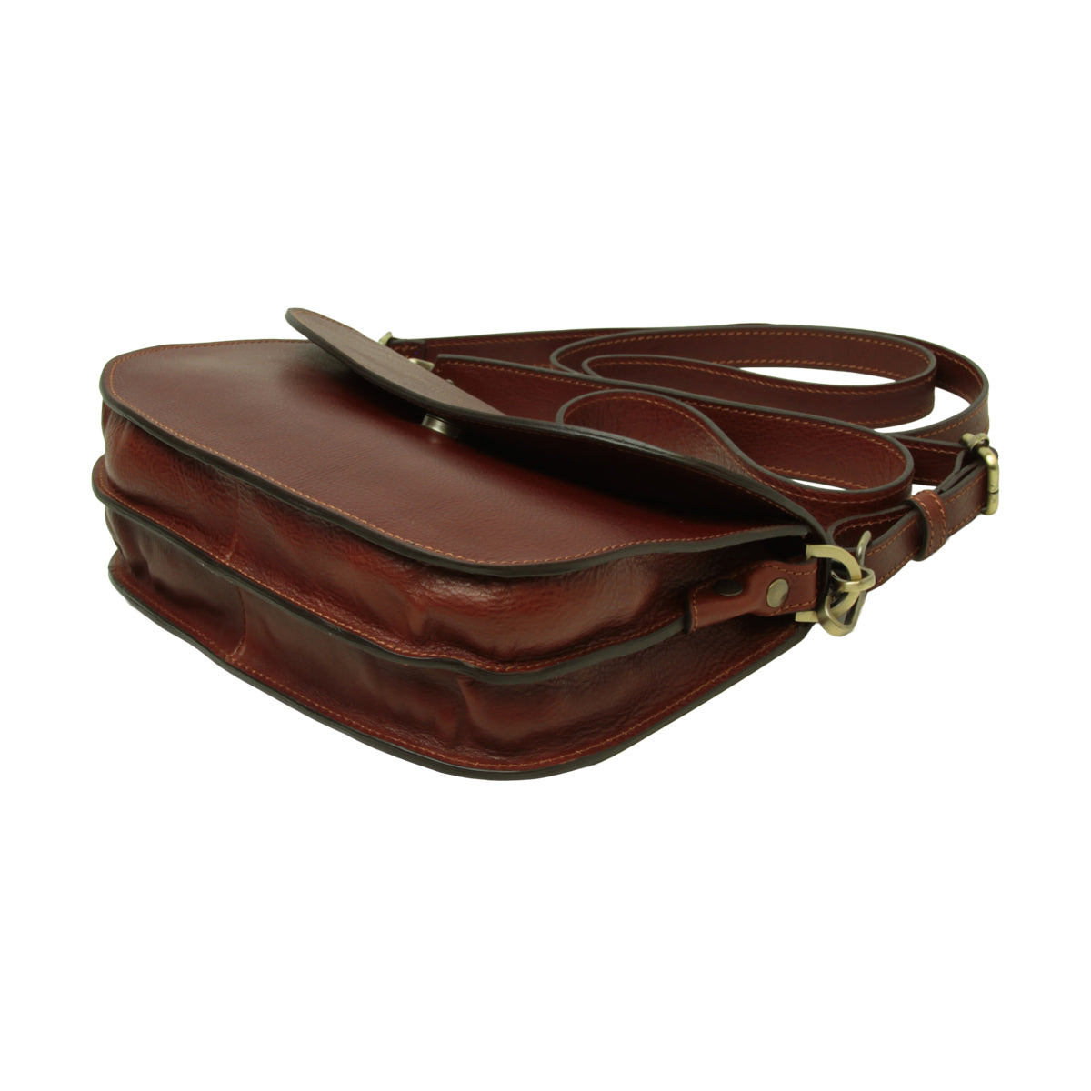 Two-sided shoulder bag in full-grain calfskin –Mahogany