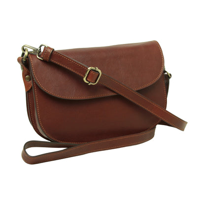 Two-sided shoulder bag in full-grain calfskin –Mahogany