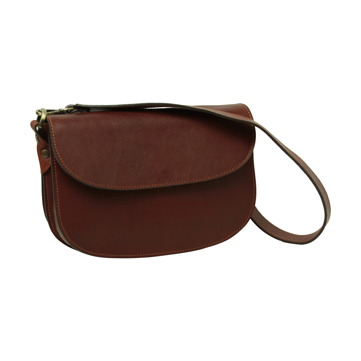 Two-sided shoulder bag in full-grain calfskin –Mahogany