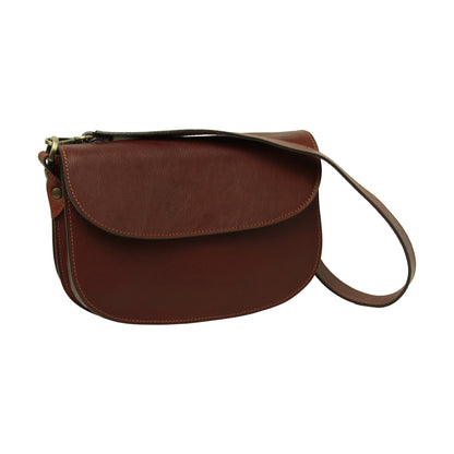 Two-sided shoulder bag in full-grain calfskin –Mahogany