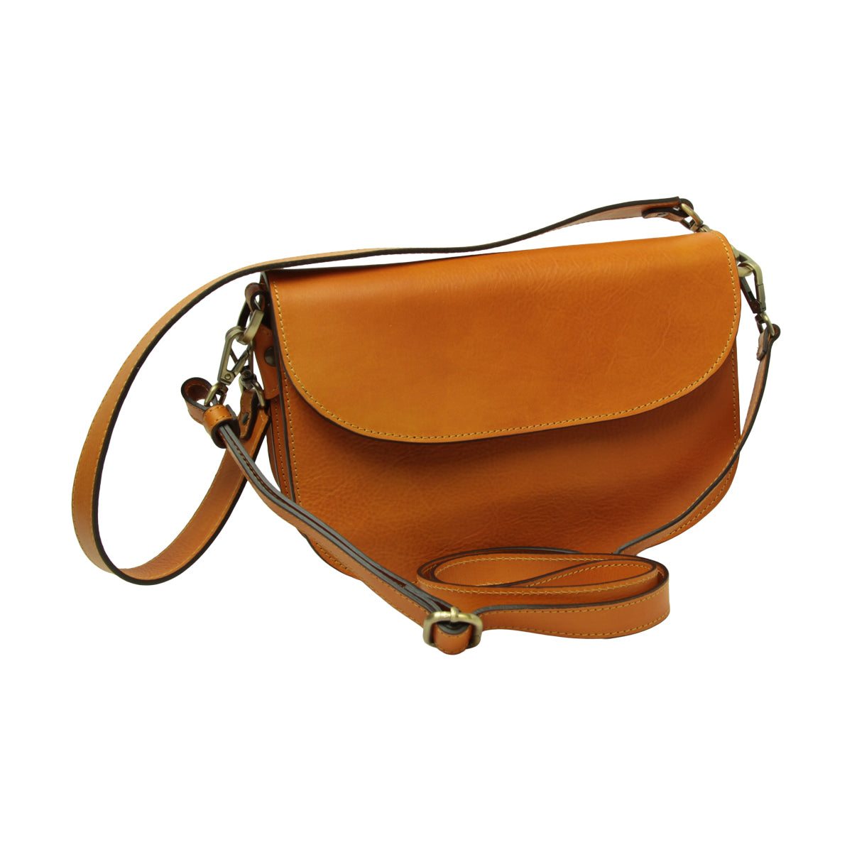 Two-sided shoulder bag in full-grain calfskin –Yellow Ochre