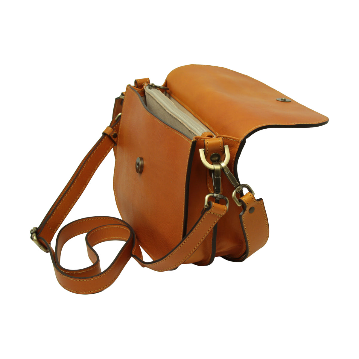 Two-sided shoulder bag in full-grain calfskin –Yellow Ochre