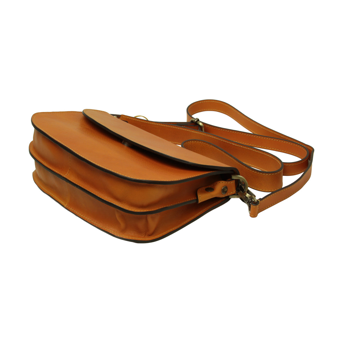 Two-sided shoulder bag in full-grain calfskin –Yellow Ochre