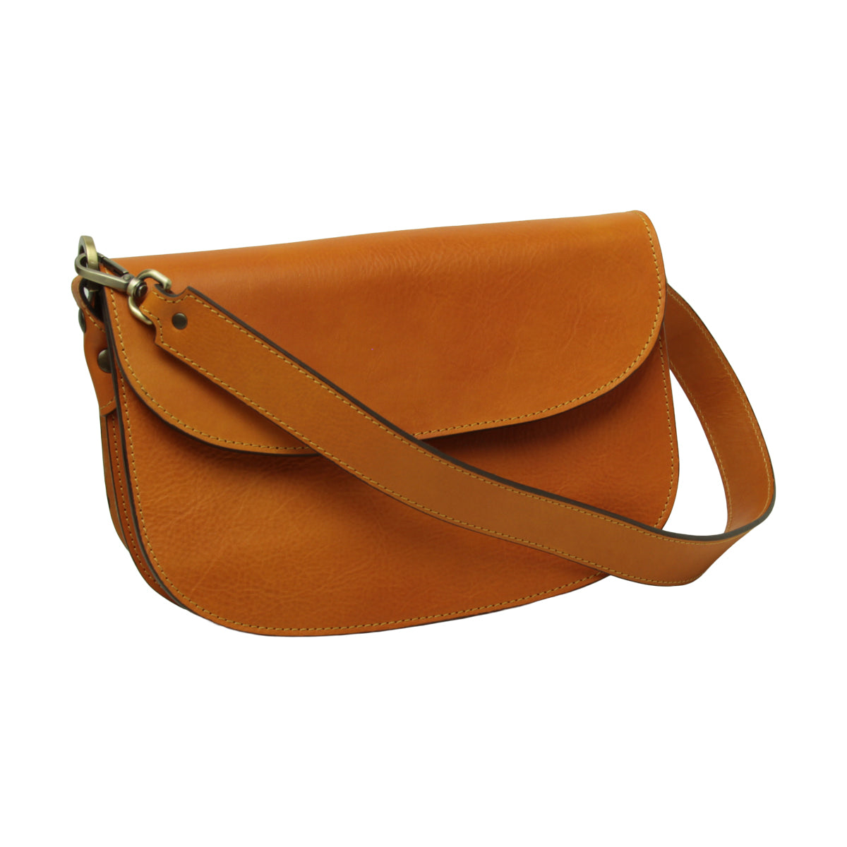 Two-sided shoulder bag in full-grain calfskin –Yellow Ochre