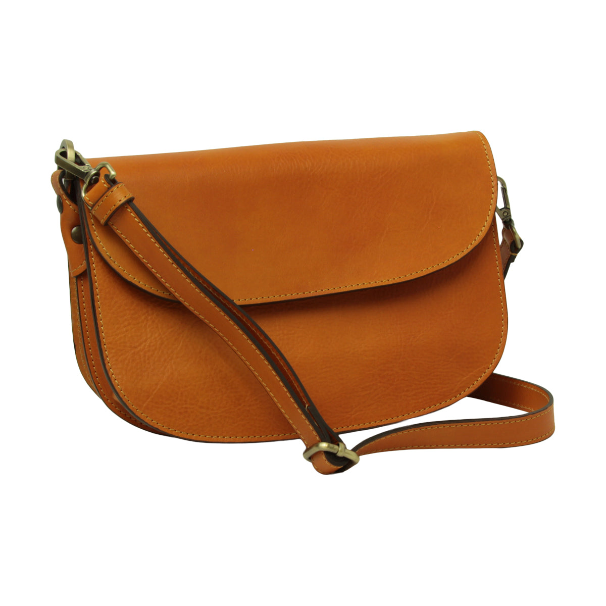 Two-sided shoulder bag in full-grain calfskin –Yellow Ochre