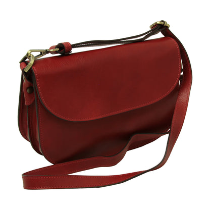 Two-sided shoulder bag in full-grain calfskin –Red