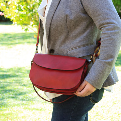 Two-sided shoulder bag in full-grain calfskin –Red