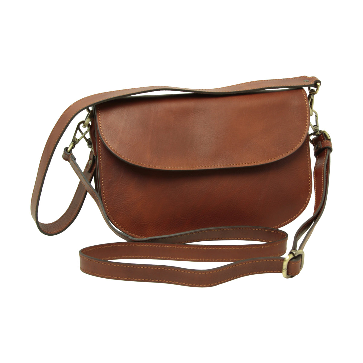 Two-sided shoulder bag in full-grain calfskin –Teak