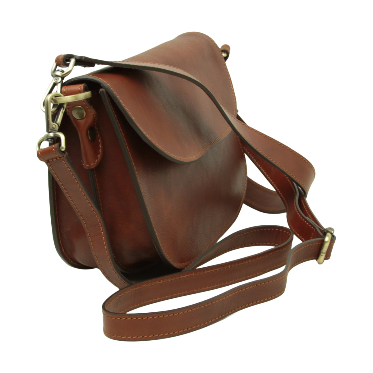 Two-sided shoulder bag in full-grain calfskin –Teak