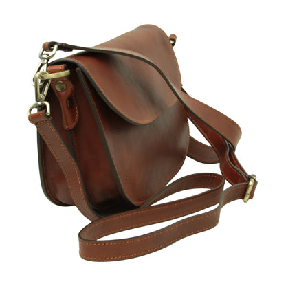 Two-sided shoulder bag in full-grain calfskin –Teak
