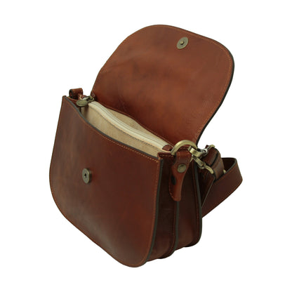 Two-sided shoulder bag in full-grain calfskin –Teak