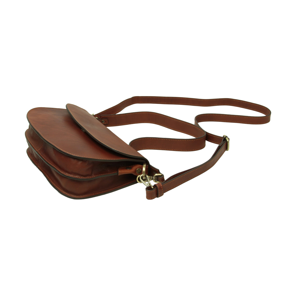 Two-sided shoulder bag in full-grain calfskin –Teak
