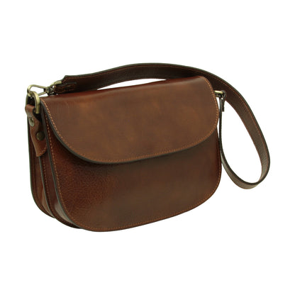 Two-sided shoulder bag in full-grain calfskin –Brown