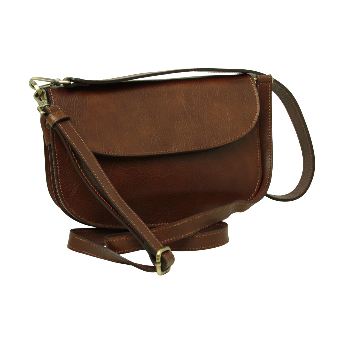 Two-sided shoulder bag in full-grain calfskin –Brown