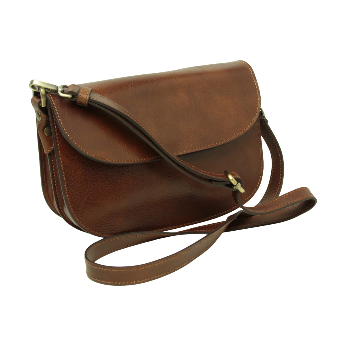 Two-sided shoulder bag in full-grain calfskin –Brown