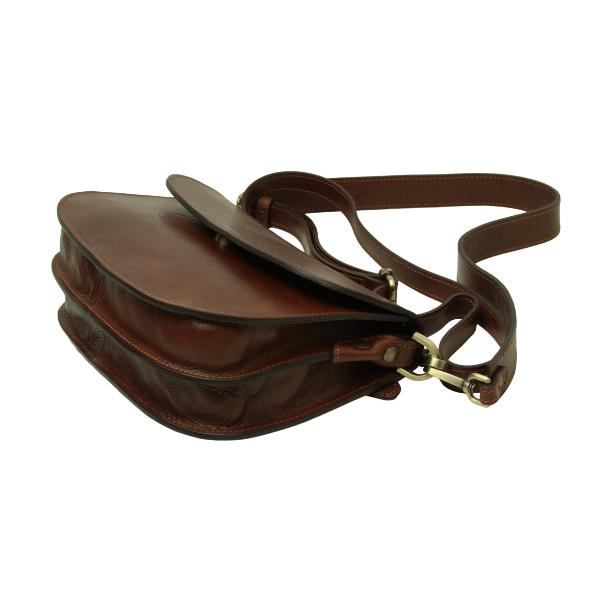 Two-sided shoulder bag in full-grain calfskin –Brown