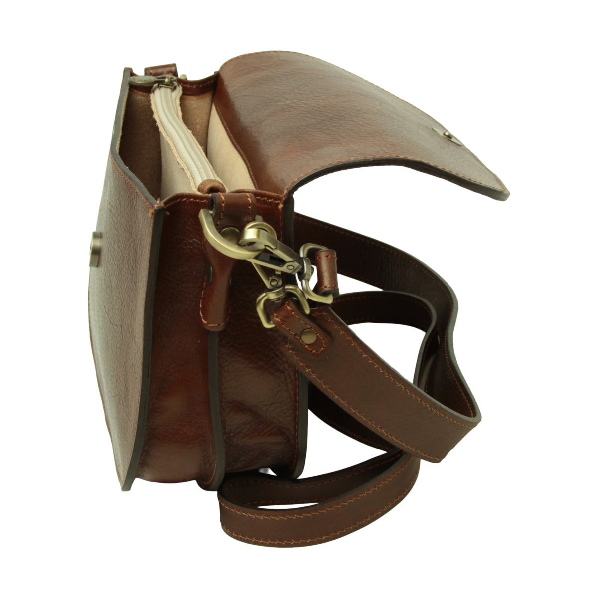 Two-sided shoulder bag in full-grain calfskin –Brown